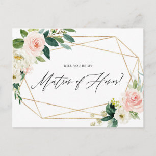 Geometric Spring Blooms Be My Matron of Honour Car Invitation Postcard