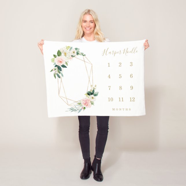 Geometric Spring Florals Baby Milestone Blanket (In Situ)