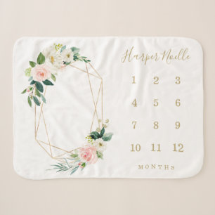 Geometric Spring Florals Baby Milestone Sherpa Blanket