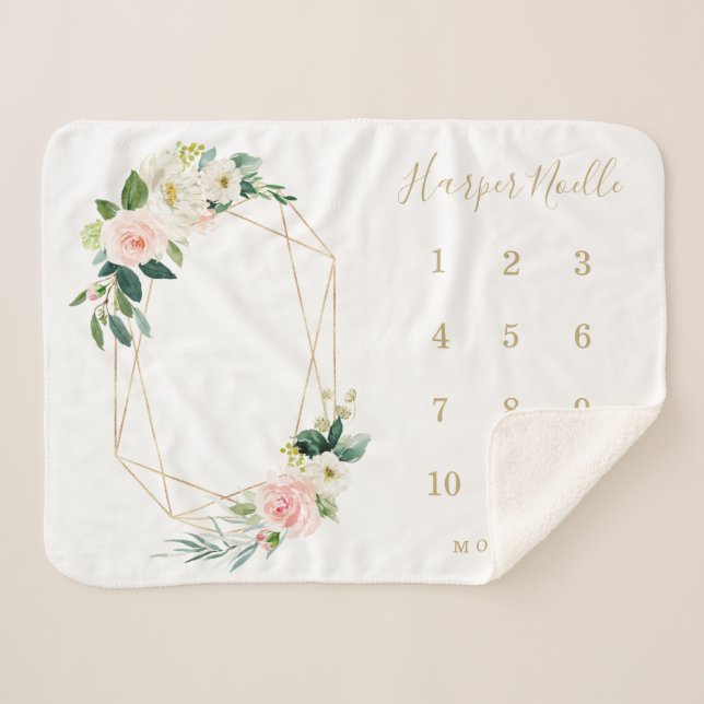 Geometric Spring Florals Baby Milestone Sherpa Blanket (Front (Horizontal))