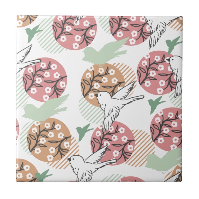 Geometric Spring Nature and Animal Pattern Art  Tile (Front)