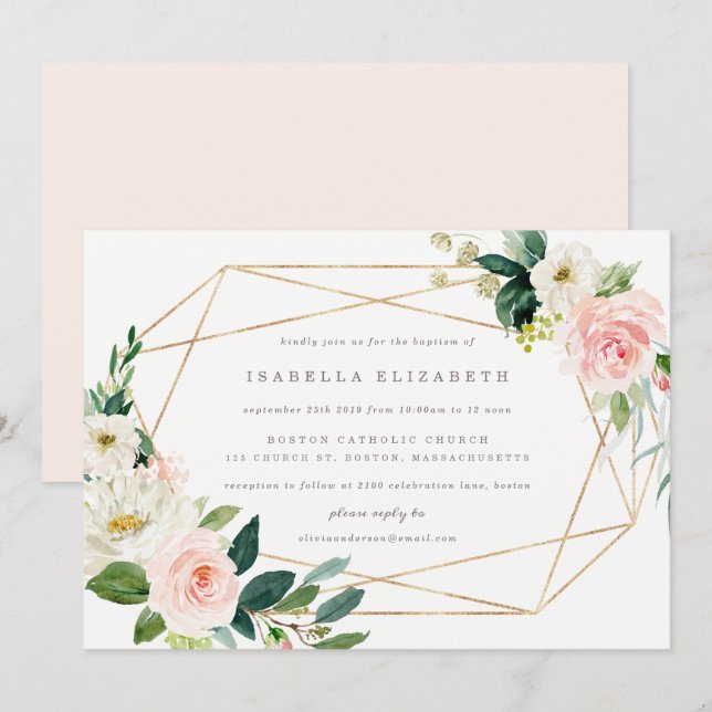 Geometric Spring Romance Baptism Invitation (Front/Back)