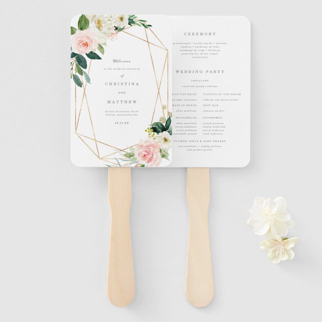 Geometric Spring Romance Wedding Program Fan (Front and Back)