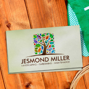 Geometric Square Tree Colorful leaves Watercolor Business Card