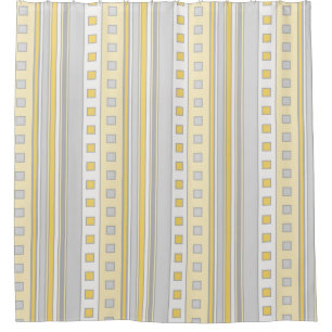 Geometric Squares and Stripes, Yellow, Grey, Cream