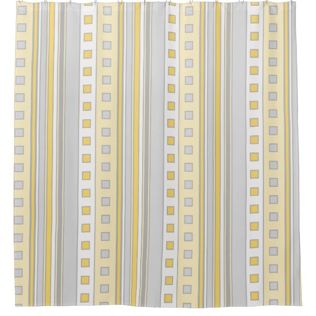 Geometric Squares and Stripes, Yellow, Grey, Cream (Front)