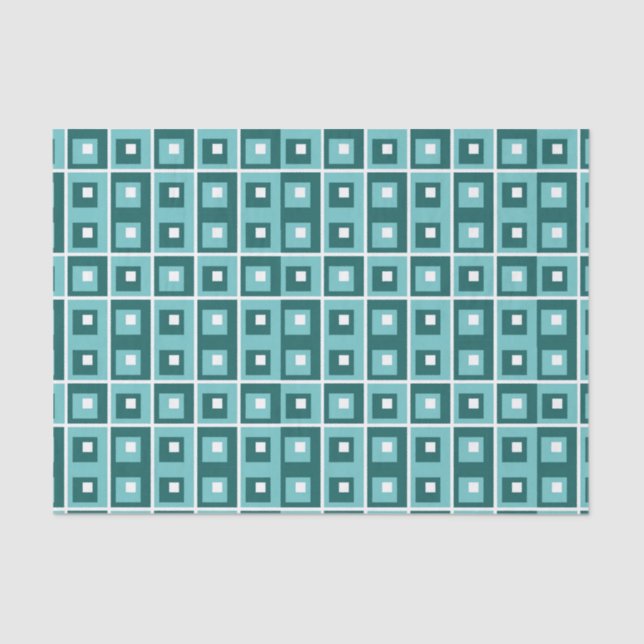 Geometric Squares Blue Pattern Tissue Paper (Front)