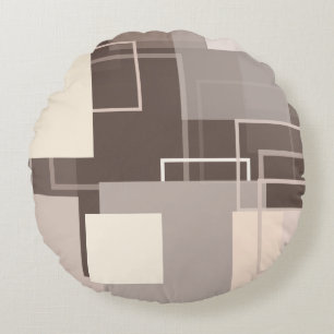 Geometric Squares - Chocolate and Cream Round Pillow