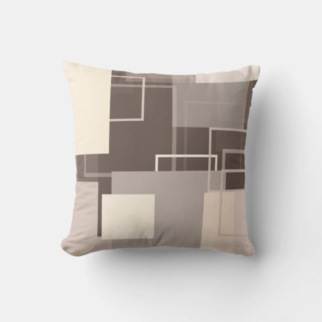 Geometric Squares - Chocolate and Cream Throw Pillow (Front)
