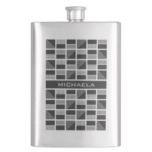 Geometric Squares custom monogram flask