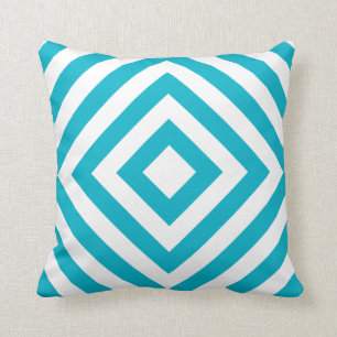 Geometric Squares Pattern #1A Teal Blue and White Throw Pillow