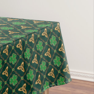 Geometric St Patricks day Celtic Triskele Shamrock Tablecloth