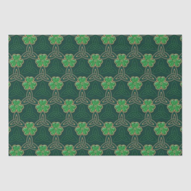 Geometric St Patricks Day Celtic Triskele Shamrock Tissue Paper (Front)