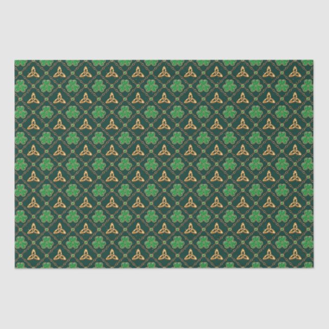 Geometric St Patricks day Celtic Triskele Shamrock Tissue Paper (Front)