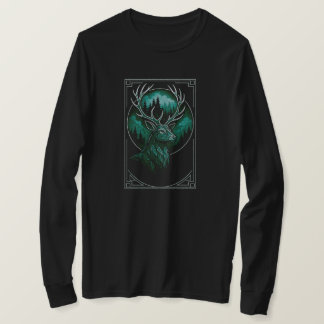 Geometric Stag With Forest Antlers | BLACK ONLY T-Shirt