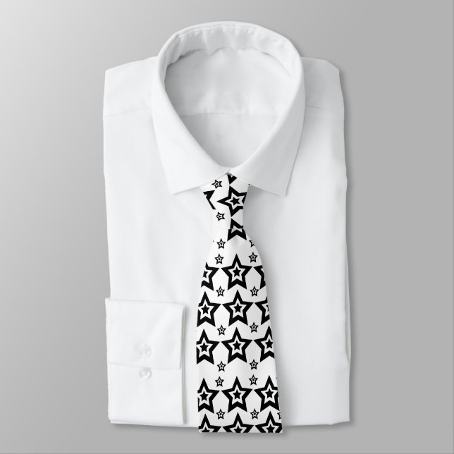 Geometric Star Black and White Geometric Star Tie (Tied)