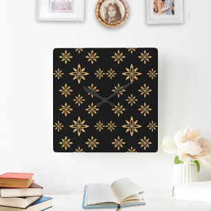 Geometric Star-like Petal Flower Repeating Square Wall Clock