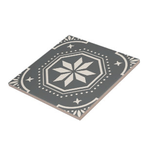 Geometric Star Pattern Decorative Black White Tile