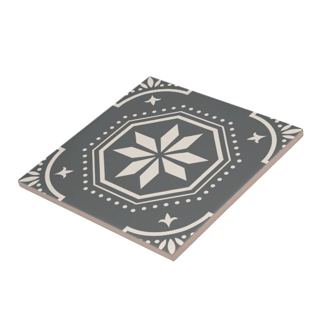 Geometric Star Pattern Decorative Black White Tile (Side)