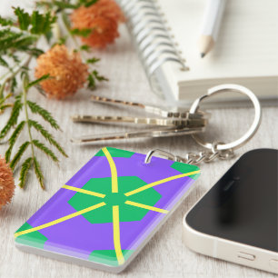 Geometric Starburst in Purple, Green and Yellow Keychain