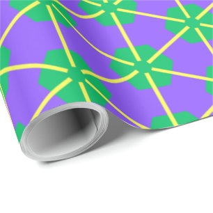 Geometric Starburst in Purple, Green and Yellow Wrapping Paper