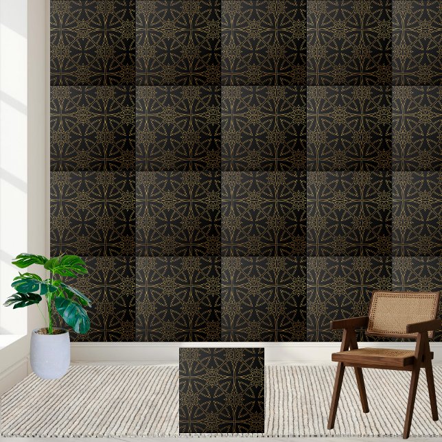 Geometric Starburst Tile - Black and Gold Pattern (Geometric Starburst Tile - Black and Gold Pattern)