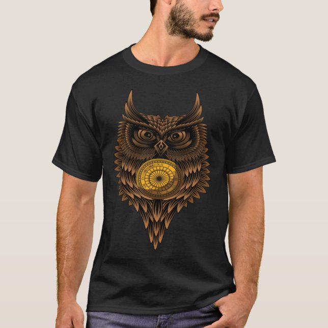 Geometric Steampunk owl artistic wise angry noctur T-Shirt (Front)