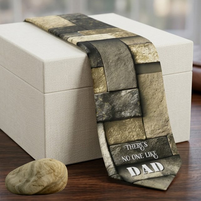 Geometric Stone Wall Texture - No One Like Dad Tie (Tie featuring a stone masonry texture in earthy tones of slate, sandstone, and granite. Father's Day)