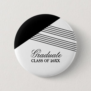 Geometric Stripe Black Graduation Button