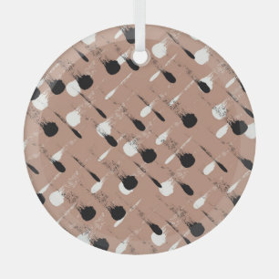 Geometric Stripes Brown Seamless Pattern Glass Ornament