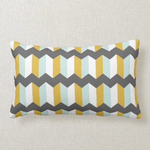 Geometric Stripes Chevron Mint And Yellow Pattern Lumbar Pillow