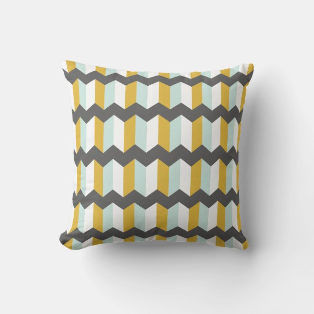Geometric Stripes Chevron Mint  And Yellow Pattern Throw Pillow (Front)