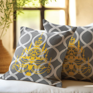 Geometric Stripes Grey yellow chandelier Throw Pillow