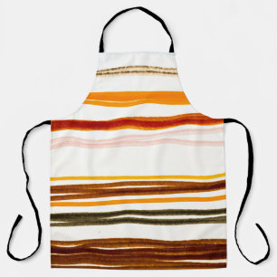 Geometric stripes, orange watercolor illustration apron