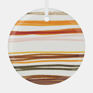 Geometric stripes, orange watercolor illustration glass ornament
