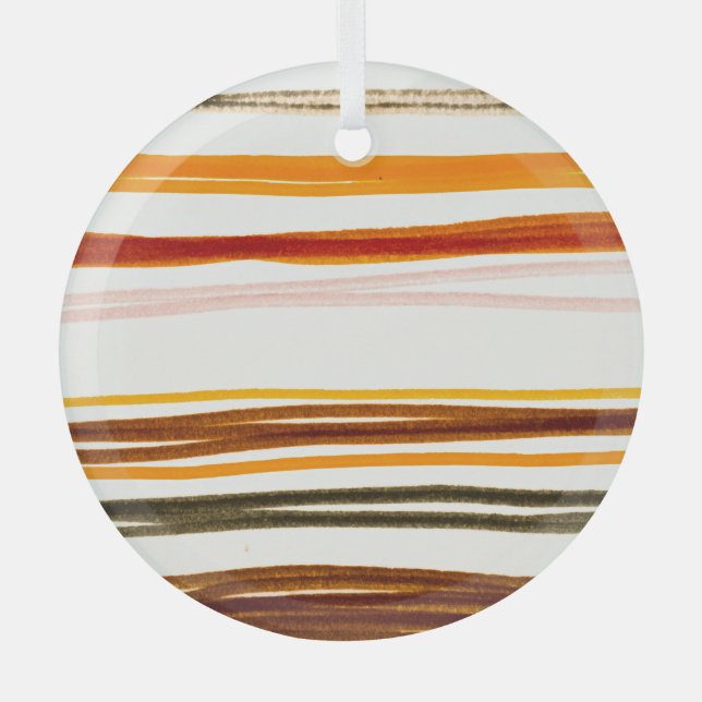 Geometric stripes, orange watercolor illustration glass ornament (Front)