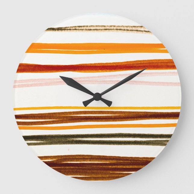 Geometric stripes, orange watercolor illustration large clock (Front)