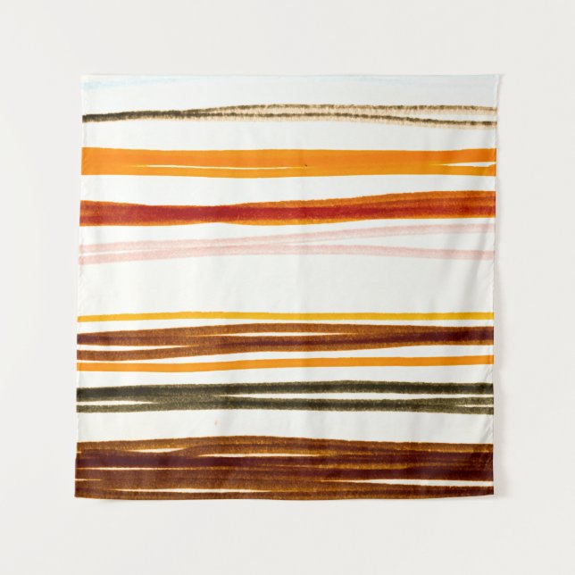 Geometric stripes, orange watercolor illustration tapestry (Front)