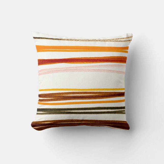Geometric stripes, orange watercolor illustration throw pillow (Front)