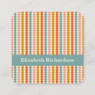 Geometric Stripes Retro Colourful Personalized Nam Square Business Card