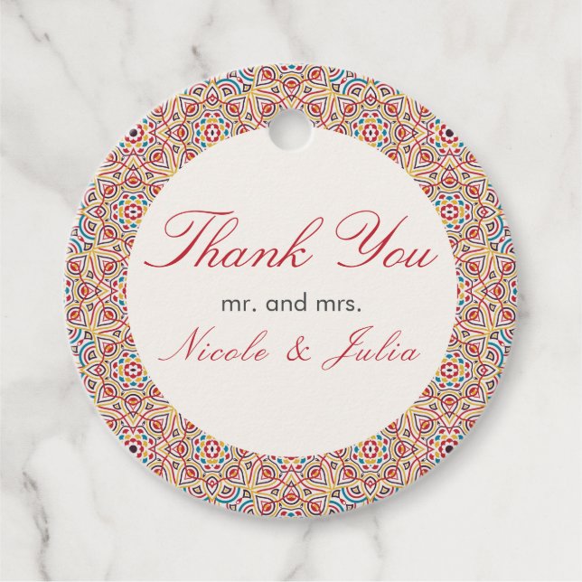 Geometric Style Sparkles Copper Metallic Wedding Favour Tags (Front)