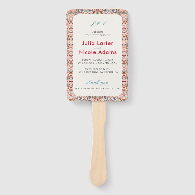 Geometric Style Sparkles Copper Metallic Wedding Hand Fan (Front)