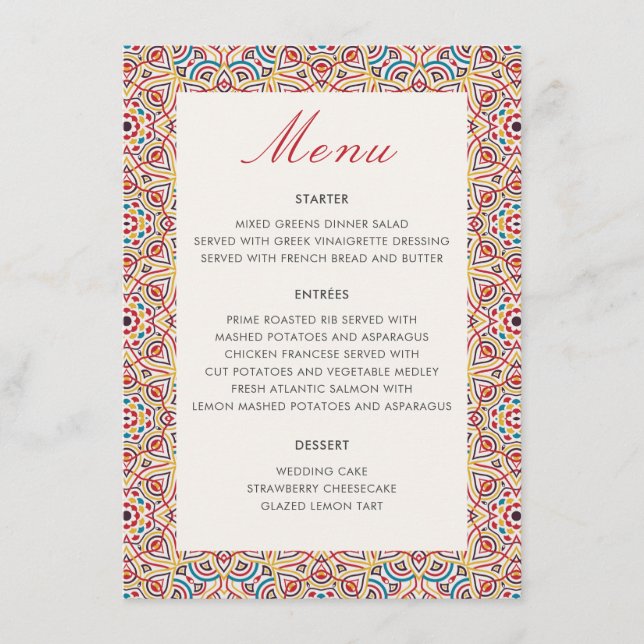 Geometric Style Sparkles Copper Metallic Wedding Menu (Front)