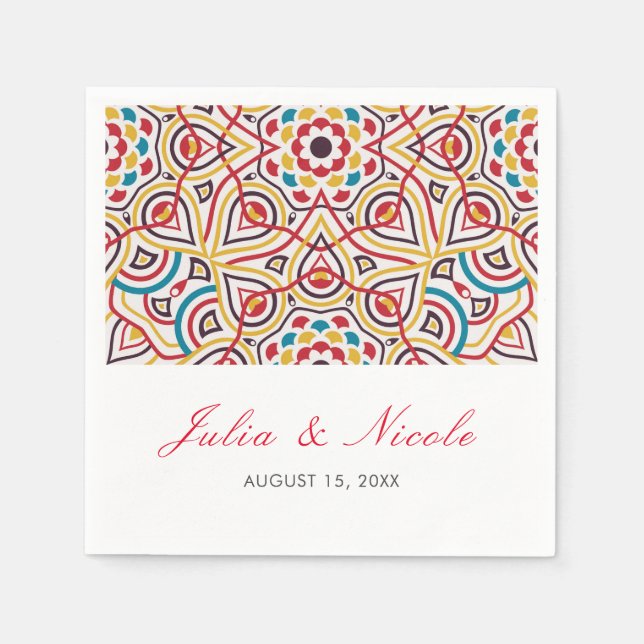 Geometric Style Sparkles Copper Metallic Wedding Napkin (Front)