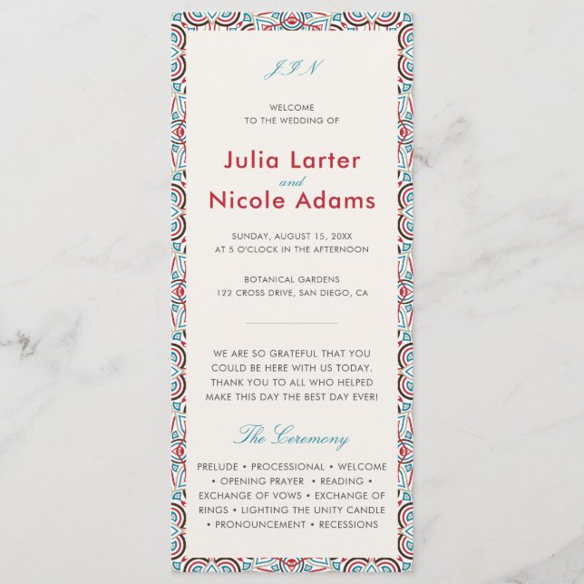 Geometric Style Sparkles Copper Metallic Wedding Program (Front)