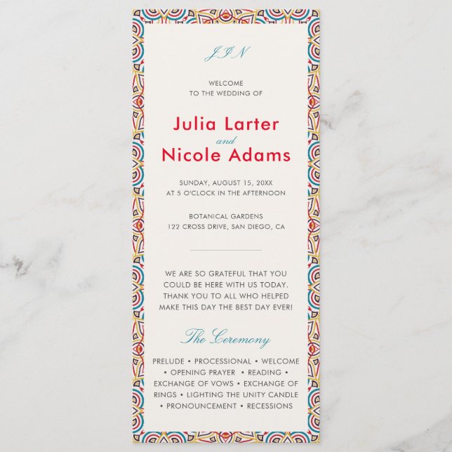 Geometric Style Sparkles Copper Metallic Wedding Program (Front)