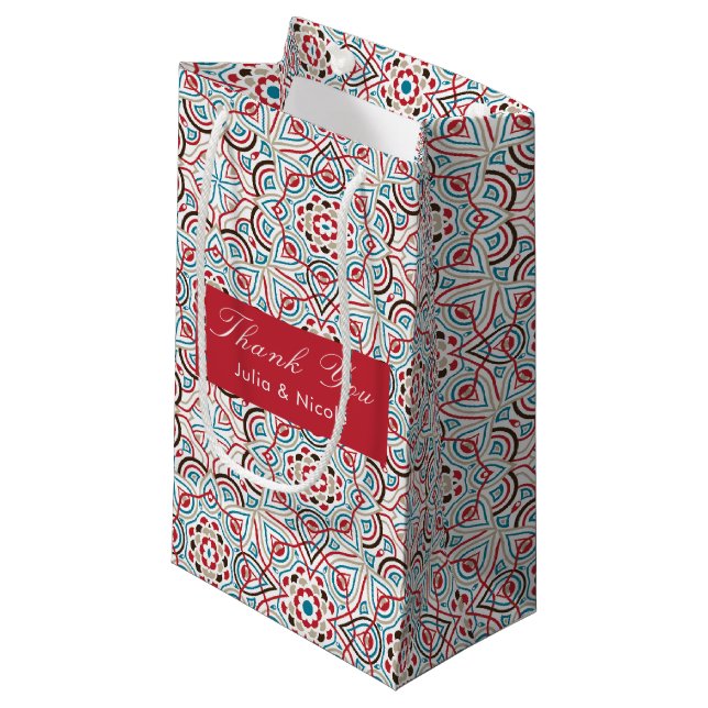 Geometric Style Sparkles Copper Metallic Wedding Small Gift Bag (Front Angled)