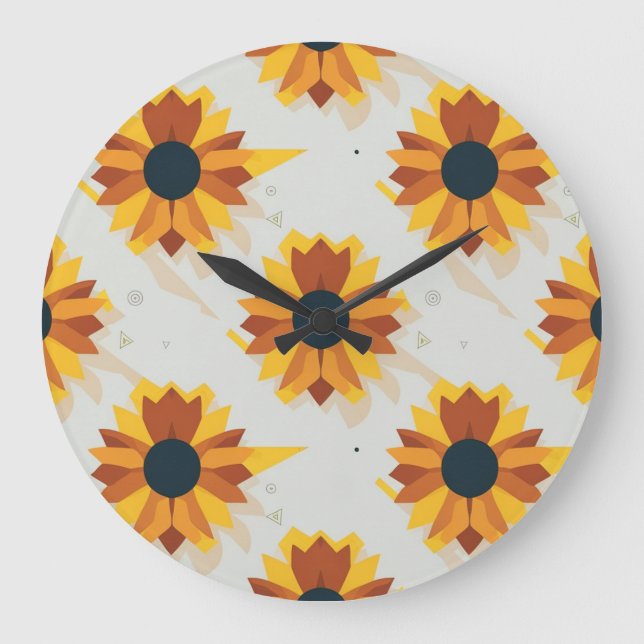 Geometric Style Sunflower Pattern Large Clock (Front)