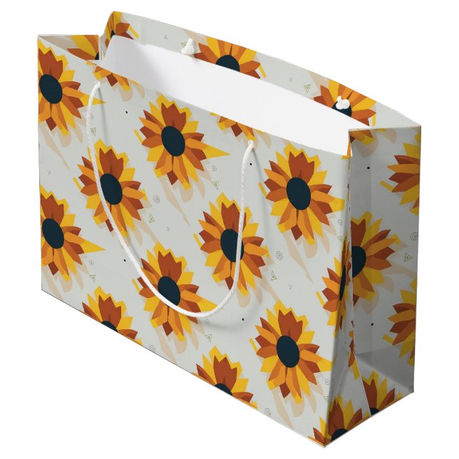 Geometric Style Sunflower Pattern Large Gift Bag (Back Angled)