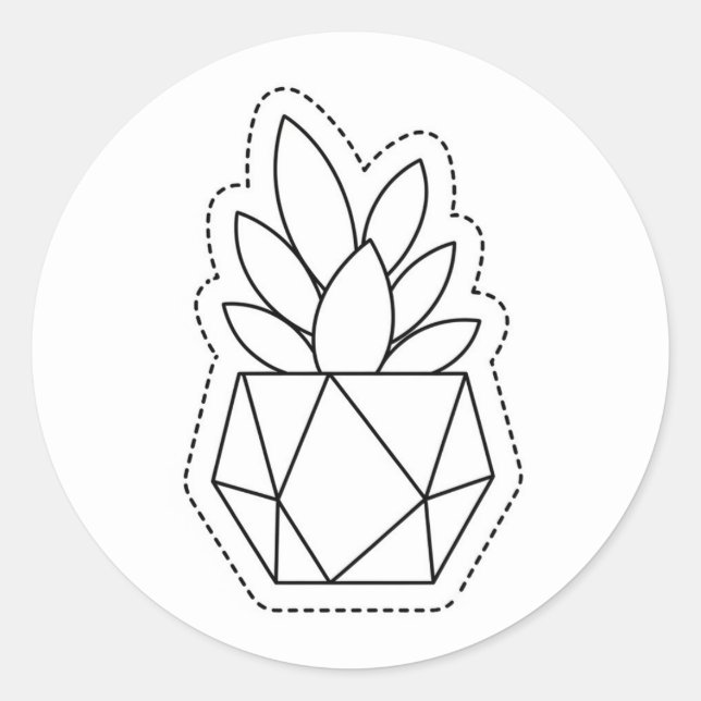 Geometric Succulent Plant in Pot Line Art Sticker  (Front)